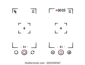 Hand Drawn Viewfinder Frame Of Phone Camera. Screen Of Video Recorder Digital Display. Smartphone Design Template. Vector Illustration Isolated On White Background In Doodle Style.