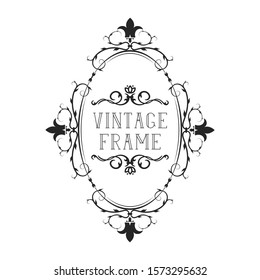 Hand drawn vignette oval frame. Vintage ornate classic wedding border. Vector isolated calligraphic invitation card.