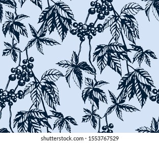 Hand drawn vine grapes decorative background. Ethnic seamless pattern ornament. Vector pattern