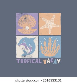 HAND DRAWN VINTAGE ABSTRACT PSYCHEDELIC HIPPY LOVE PEACE NATURE OCEAN TROPICAL SHELL DOLPHIN STARFISH TSHIRT TEE PRINT FOR APPAREL MERCHANDISE