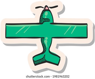 Hand drawn Vintage Airplane icon in sticker style vector illustration