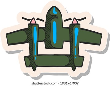 Hand drawn Vintage airplane icon in sticker style vector illustration
