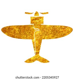 Hand Drawn Vintage Airplane Icon In Gold Foil Texture Vector Illustration