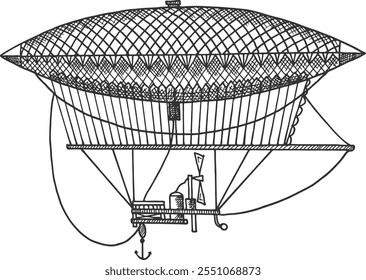 Aeróstato vintage desenhado à mão. Esboço de transporte retroativo