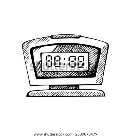 Hand drawn vintage alarm clock, sketch illustration