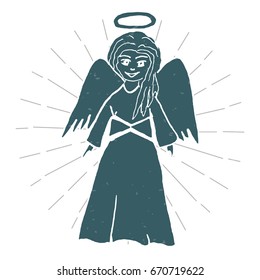Hand drawn vintage angel. Vector isolated illustration. T-shirt with a print. Poster.