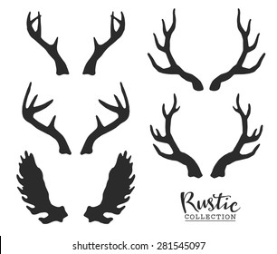 Hand drawn vintage antlers. Rustic decorative vector design elements.