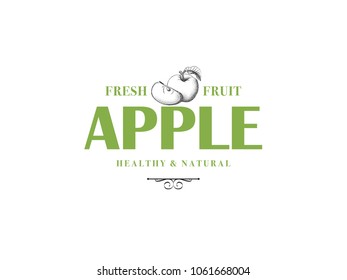 Hand drawn vintage apple icon. Botanical design. Vector illustration.