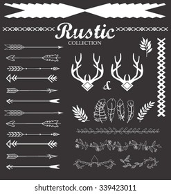 Hand drawn vintage arrows, feathers
