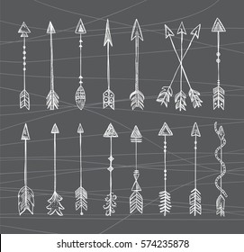 Hand drawn vintage arrows. Sketch arrows vector set, boho style illustrations