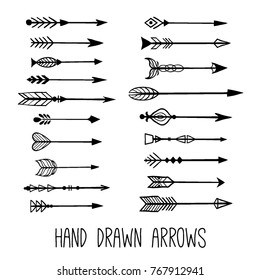 Hand drawn vintage arrows. Tribal sketch elements set. Hand drawn ethnic collection with doodle arrows for your design. Vector set with tribal, indian, aztec, hipster, boho elements.