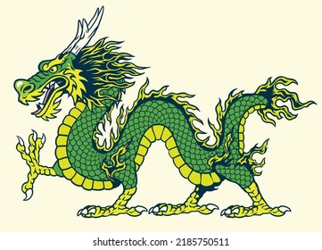 Hand Drawn of Vintage Asian Style Dragon