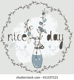 Hand drawn vintage background with cake and decorative lettering