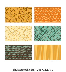 Conjunto de fondos de Antiguas dibujados a mano. Colección de 1920x1080 coloridas texturas con rizo ondulado raya rasguño líneas curvas. Ilustración vectorial