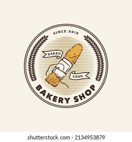 Hand Drawn Vintage Bakery Shop Logo Label