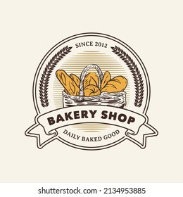 Hand Drawn Vintage Bakery Shop Logo Label