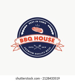 Hand Drawn Vintage Barbeque House Logo Badge