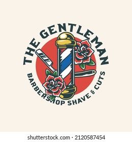 Hand Drawn Vintage Barbershop Rockabilly Logo Badge