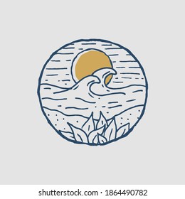hand drawn vintage beach. waves running on the beach