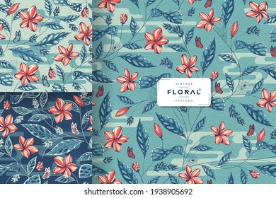 Hand Drawn Vintage Beautiful Floral Pattern Design Collection