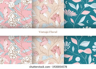 hand drawn vintage beautiful flower pattern collection