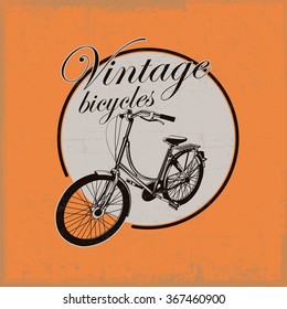 Hand drawn vintage bicycle with circle in the center with dusty background