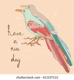 hand drawn vintage birds with decorative lettering. Perfect for postcards and invitations