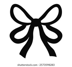 Hand drawn vintage black bow isolated on white background. Vector illustration of simple ribbon bow knot in minimalist style