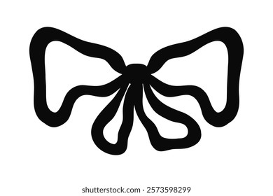 Hand drawn vintage black bow isolated on white background. Vector illustration of simple ribbon bow knot in minimalist style
