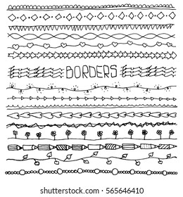 Hand Drawn Vintage Borders and Frames for your Design. Floral Decorative Elements. Label for Notebook. Line Border Set, Design Element, Beautiful Ornaments