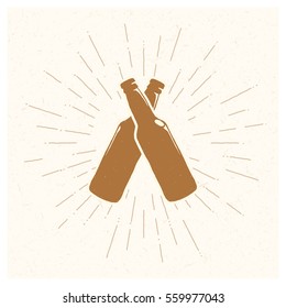 Hand Drawn Vintage Bottle Of Beer. Sketch Style. Vector Illustration. T-shirt Print. Poster. Logo. Hipster. Retro Badge. Emblem. Cold Alcohol