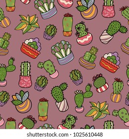 Hand drawn vintage hand drawn cactus seamless pattern vector