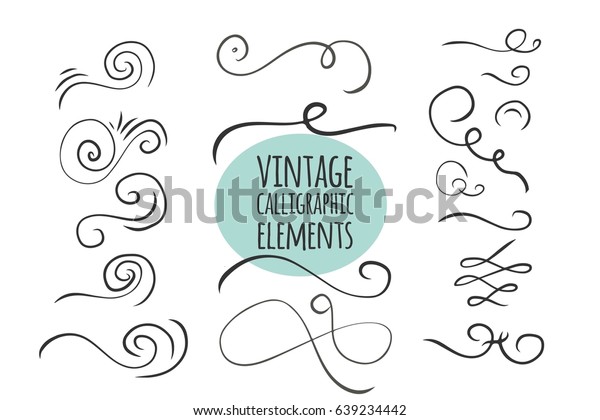 Hand drawn vintage calligraphic\
elements set. Floral set. Ornamental decorative elements. Vector\
flourish ornate elements design. Calligraphic\
kit.
