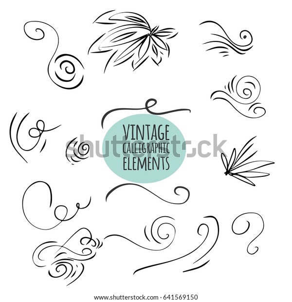 Hand drawn vintage calligraphic\
elements set. Floral set. Ornamental decorative elements. Vector\
flourish ornate elements design. Calligraphic\
kit.