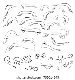 Hand drawn vintage callligraphic elements set. Banners set. Floral set. Ornamental decorative elements. Vector flourish ornate elements design. 