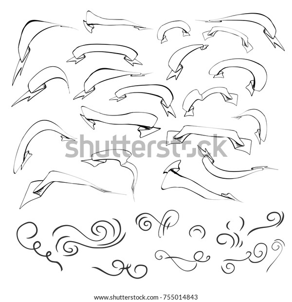 Hand drawn vintage callligraphic elements set.\
Banners set. Floral set. Ornamental decorative elements. Vector\
flourish ornate elements design.\
