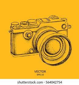 Hand drawn vintage camera on background. Run Concept. London, Big Ben. Vector illustration