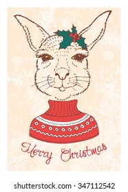 Hand drawn vintage card with kangaroo. Vector illustration for holiday design, greeting card, christmas poster, invitation