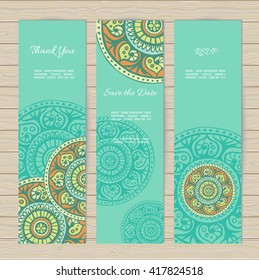 Hand drawn  vintage cards with  mandala pattern in indian style. Pattern cropped with Clipping Mask. You can easily change the position of elements.