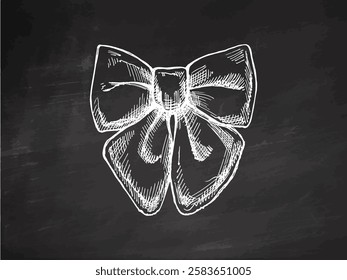 Hand drawn vintage chalk sketch of a decorative bow on blackboard

