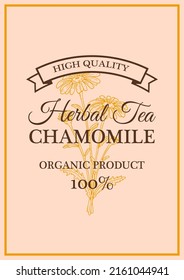 Hand drawn vintage chamomile herbal tea packaging design. Vector illustration in sketch style