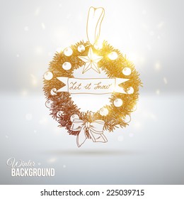 Hand drawn vintage Christmas background. Vector Christmas Illustration with christmas wreath.