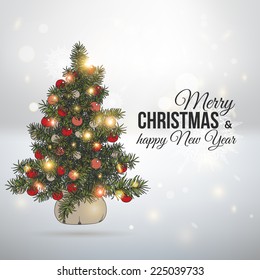 Hand drawn vintage Christmas background. Vector Illustration with fir-tree.