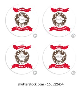 Hand drawn vintage Christmas banners Set. Vector Christmas Illustration with wreath and christmas balls.