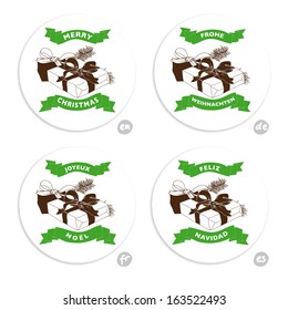 Hand drawn vintage Christmas banners Set. Vector Christmas Illustration with gift boxes.
