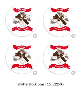 Hand drawn vintage Christmas banners Set. Vector Christmas Illustration.