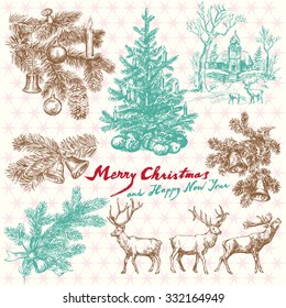 Hand drawn vintage Christmas card