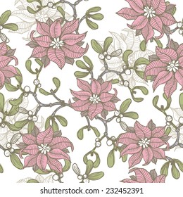 Hand drawn  vintage Christmas seamless pattern. All objects are conveniently grouped  and are easily editable.