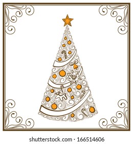 hand drawn vintage christmas tree
