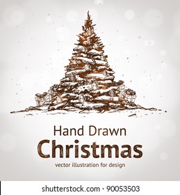 hand drawn vintage christmas tree